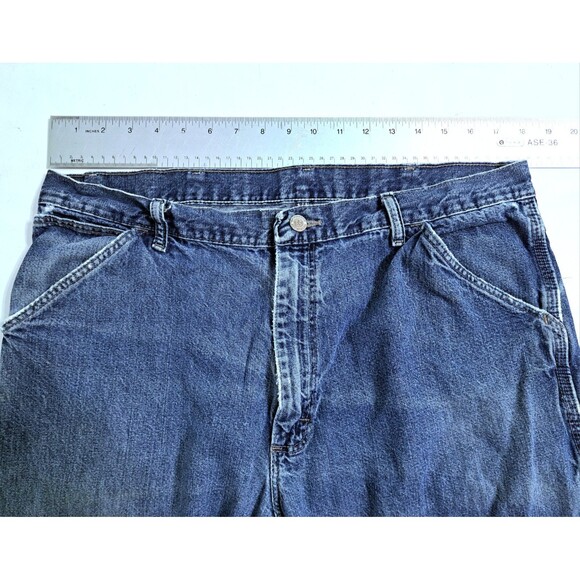 Wrangler Jeans Carpenter Men's 36x30 Blue Denim Pockets Pants Distressed - Picture 9 of 10